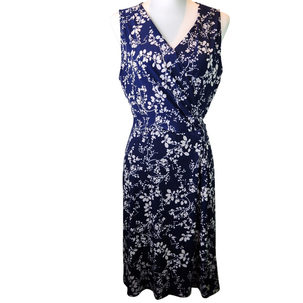 Hail3y:23‎ Navy Floral Faux Wrap Dress Sleeveless Midi Wedding Guest XL